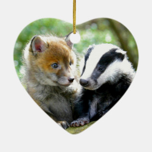Foxcub och Badger Cute! Julgransprydnad Keramik