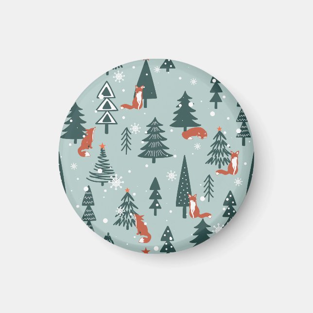 Foxer, fir-träd, vinter, färglöst mönster magnet (Framsidan)