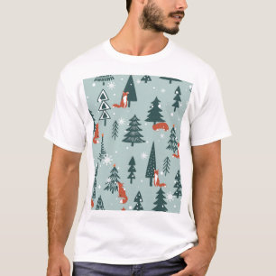 Foxer, fir-träd, vinter, färglöst mönster t shirt