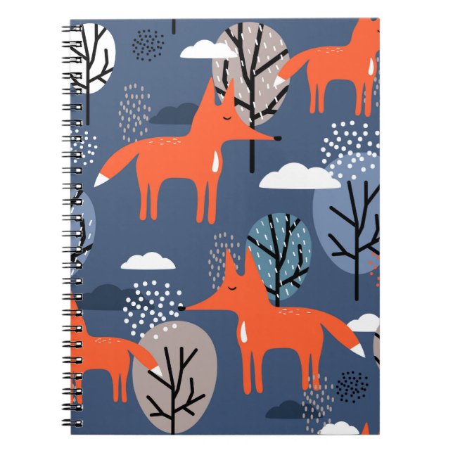 Foxer och träd, hand plockade-bakgrunden. Färgvatt Anteckningsbok (Framsidan)
