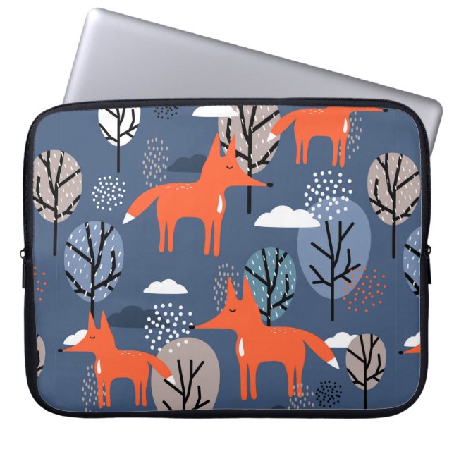 Foxer och träd, hand plockade-bakgrunden. Färgvatt Laptop Fodral (Framsidan)