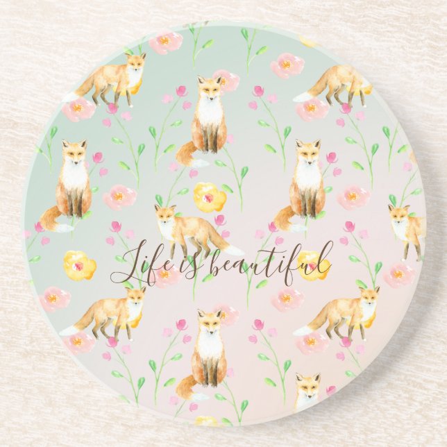 Foxes and Flowers Rosa Gult Mint Ombre Underlägg (Framsidan)