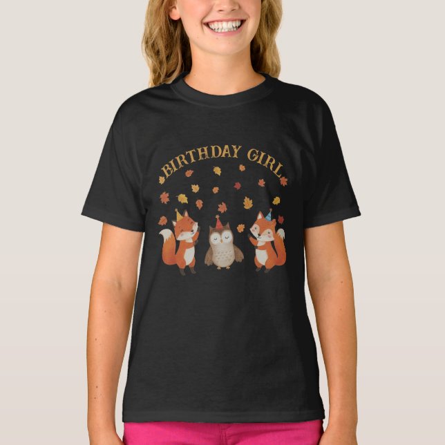 Foxes and Owl Woodland Fall Birthday Party T Shirt (Framsida)