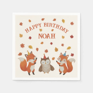 Foxes and Owl Woodland Fall Kids Birthday Party Pappersservett