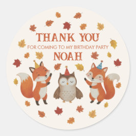 Foxes and Owl Woodland Fall Kids Birthday Sticker Runt Klistermärke