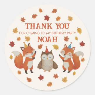 Foxes and Owl Woodland Fall Kids Birthday Sticker Runt Klistermärke