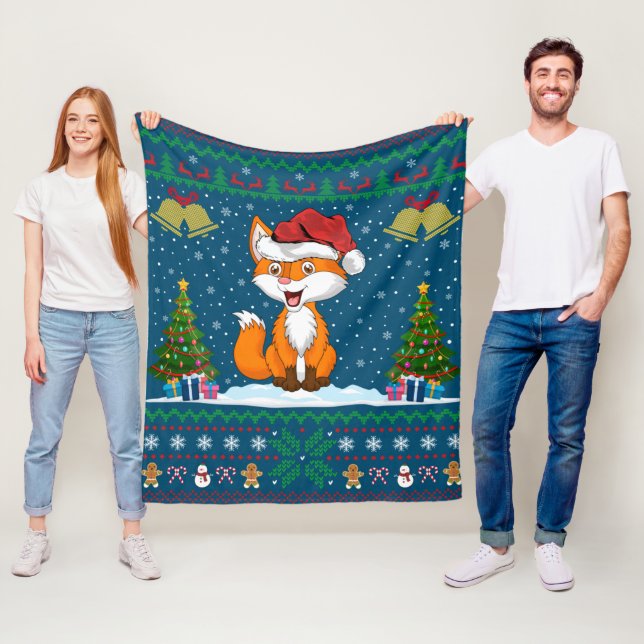 Foxes Animal Lover Julafton Gift Ugly Fox jul Fleecefilt (På plats)