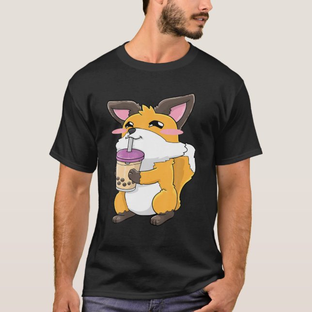 Foxes Boba Bubble Tea Anime Kawaii Cute Gift T Shirt (Framsida)