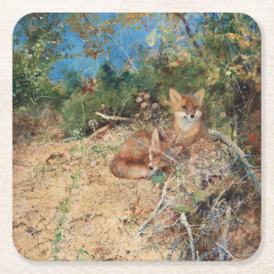 Foxes, Bruno Liljefors Underlägg Papper Kvadrat