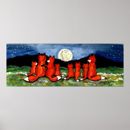 Foxes Fox-familjen som tittar på Måne Poster marin