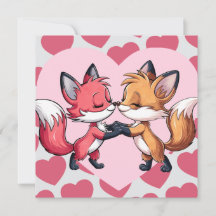 Foxes Kissing Valentines Day Hearts Kärlek Card