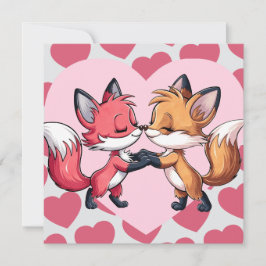 Foxes Kissing Valentines Day Hearts Kärlek Card Julkort