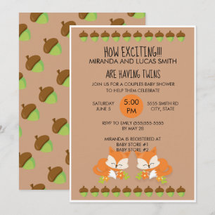 Foxes Woodland Animals Twillingar Baby Shower Inbj Inbjudningar