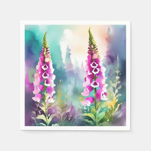 Foxglove Blommigt Abstrakt Watercolor Pappersservett (Framsidan)