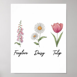 Foxglove Daisy Tulip Blommigt Poster
