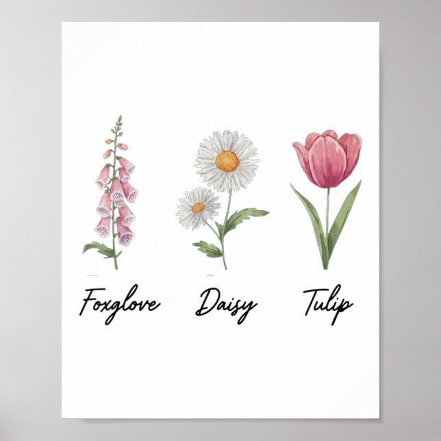 Foxglove Daisy Tulip Blommigt Poster (Framsidan)
