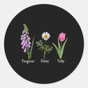 Foxglove Daisy Tulip Blommigt Runt Klistermärke