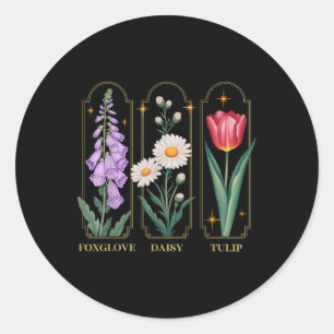Foxglove Daisy Tulip Blommigt Runt Klistermärke
