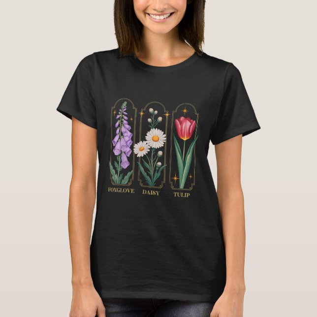 Foxglove Daisy Tulip Blommigt T Shirt (Framsida)