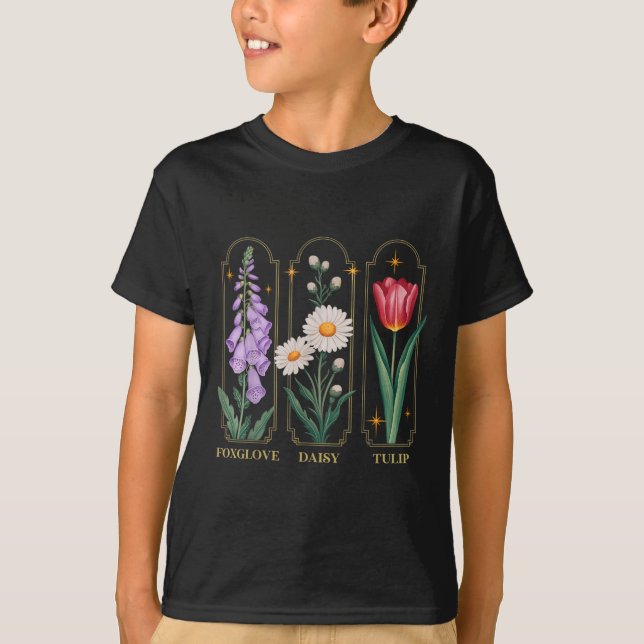 Foxglove Daisy Tulip Blommigt T Shirt (Framsida)