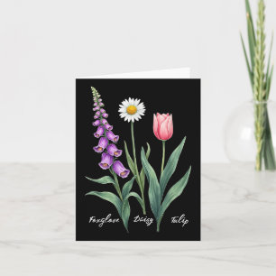 Foxglove Daisy Tulip Flower Design Blommigt Girl M Kort