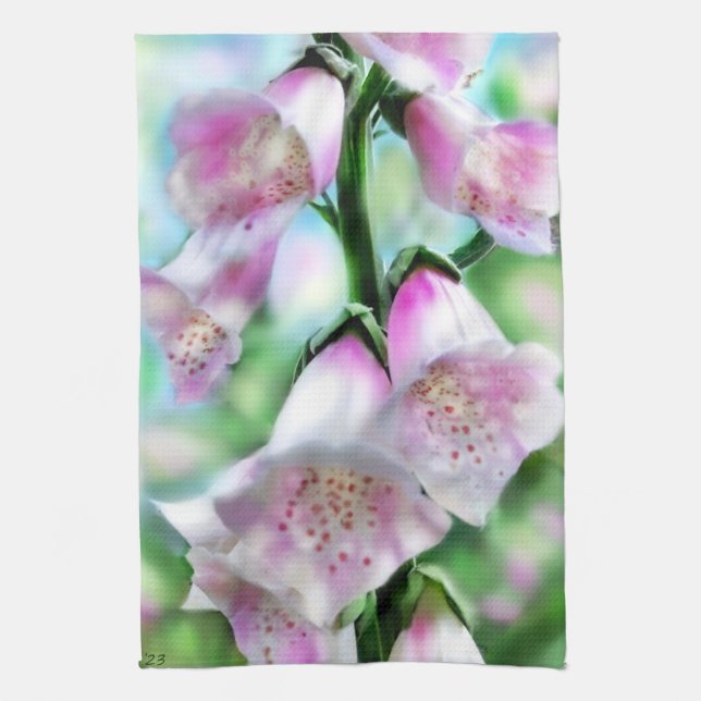 Foxglove Flowers Flower Blommigt Rosa Lila Grönt  Kökshandduk (Vertikal)