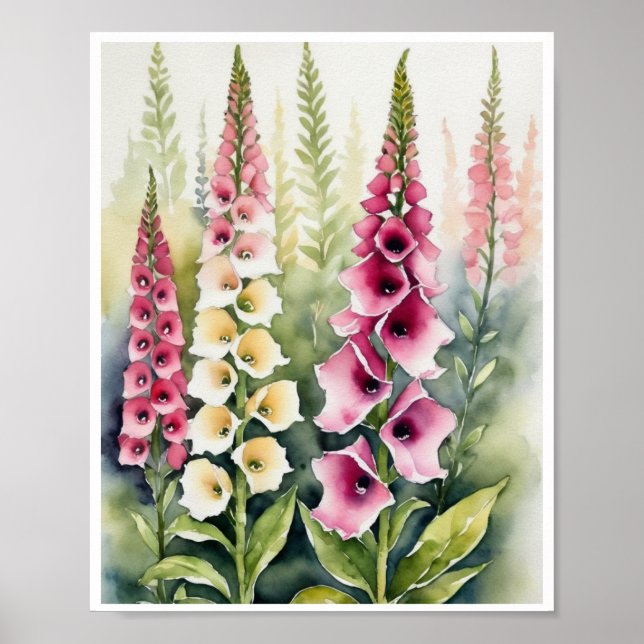 Foxglove Flowers Handmade Vatten Färg Poster (Framsidan)