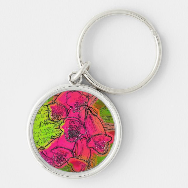 FOXGLOVE RUND SILVERFÄRGAD NYCKELRING (Framsidan)