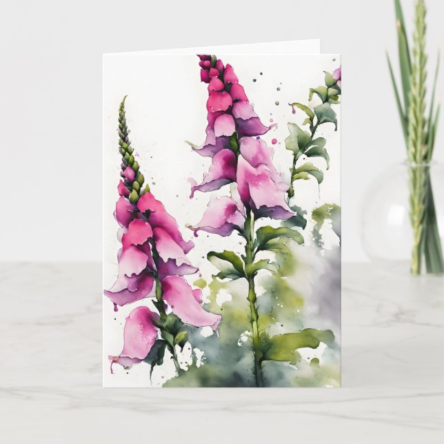 Foxglove - Watercolor flowers Kort (Framsida)