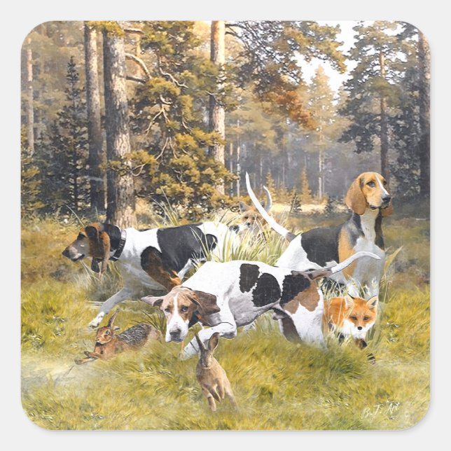 Foxhound Fyrkantigt Klistermärke (Framsida)