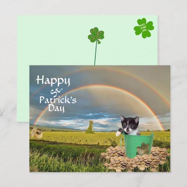 Foxi Moxi kattens St. Patricks dag Vykort (Fram/baksida)