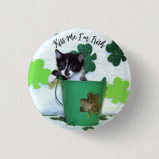 Foxi Moxis St. Patrick's Day- Cat / Kitten Button Knapp (Framsida)