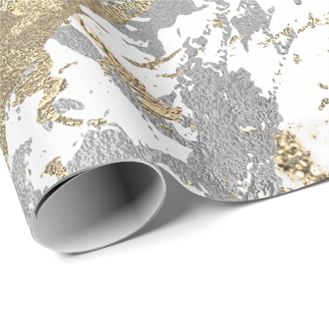 Foxier Champagne Guld Marble Shiny Metallic White Presentpapper (Rullad Hörn)