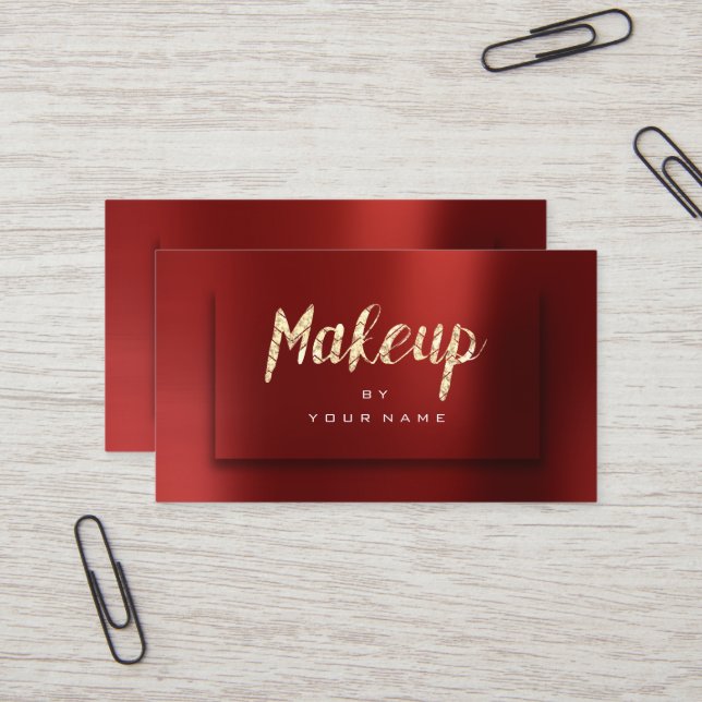 Foxier Guld Burgundy Typograph Makeup Artist 3D Visitkort (Fram/Back In Situ)