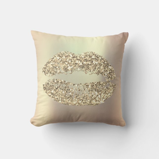 Foxier Guld Glitter Kiss Läppar Glam Makeup Copper Kudde (Framsida)