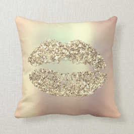 Foxier Guld Glitter Kiss Läppar Glam Makeup Copper Kudde