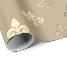 Foxier Sepia Guld Metallic Fleur-de-lis Presentpapper