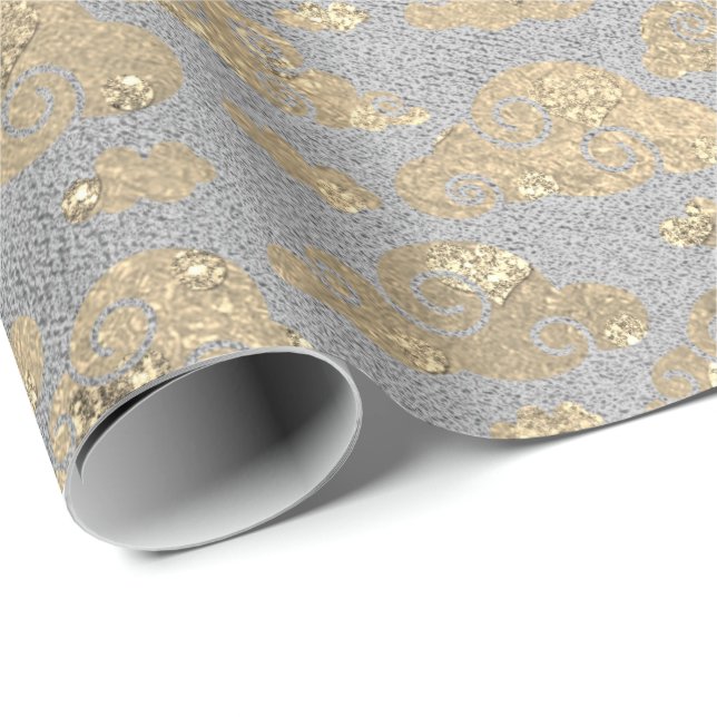 Foxier Silver Grått Glitter Clouds Metallic Silver Presentpapper (Rullad Hörn)