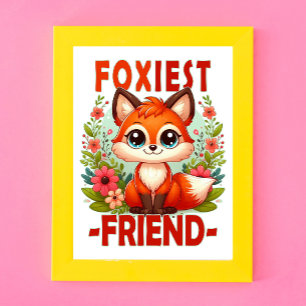 Foxiest Friend pun. Cute Baby Fox-valpen, tecknad Fototryck