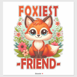 Foxiest Friend pun. Cute Baby Fox-valpen, tecknad Klistermärken