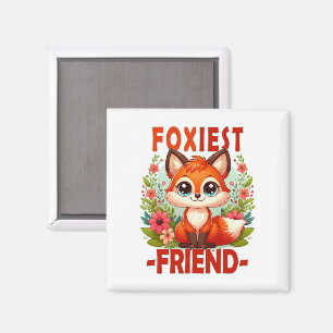 Foxiest Friend pun. Cute Baby Fox-valpen, tecknad Magnet