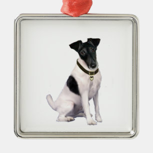 Foxterrier (A) - Slät - svart-vit Julgransprydnad Metall