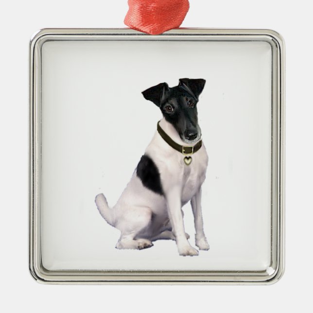Foxterrier (A) - Slät - svart-vit Julgransprydnad Metall (Framsidan)