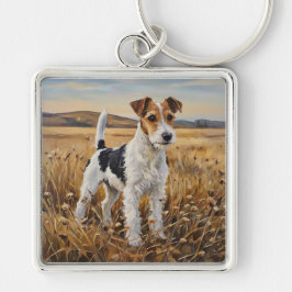 Foxterrier Fyrkantig Silverfärgad Nyckelring