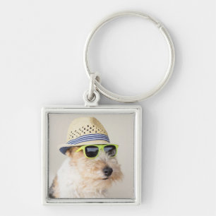 Foxterrier Fyrkantig Silverfärgad Nyckelring