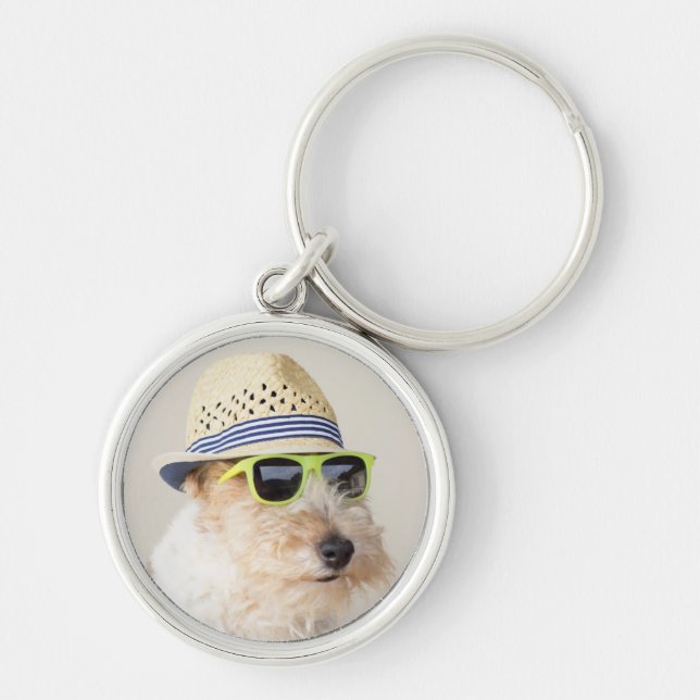 Foxterrier Rund Silverfärgad Nyckelring (Framsidan)