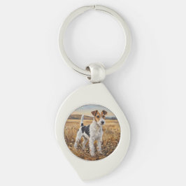 Foxterrier Swirl Silverfärgad Nyckelring