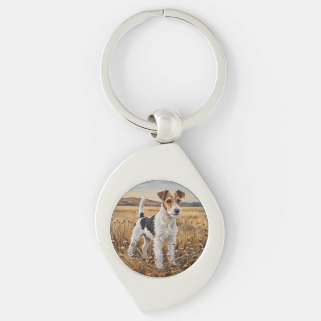 Foxterrier Swirl Silverfärgad Nyckelring (Framsidan)