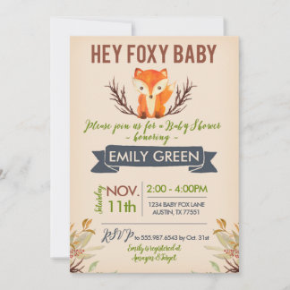 Foxy Baby Shower-inbjudan Woodland Forest Fox Inbjudningar