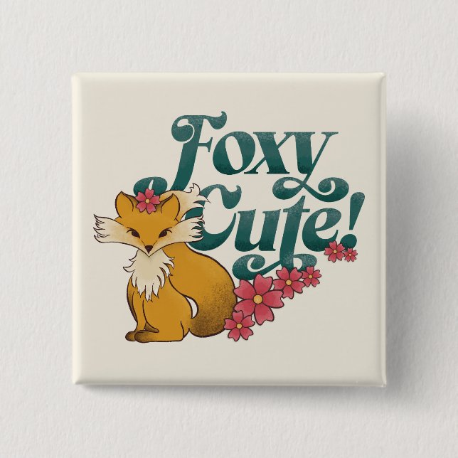 Foxy Cute med Flowers Knapp (Framsida)